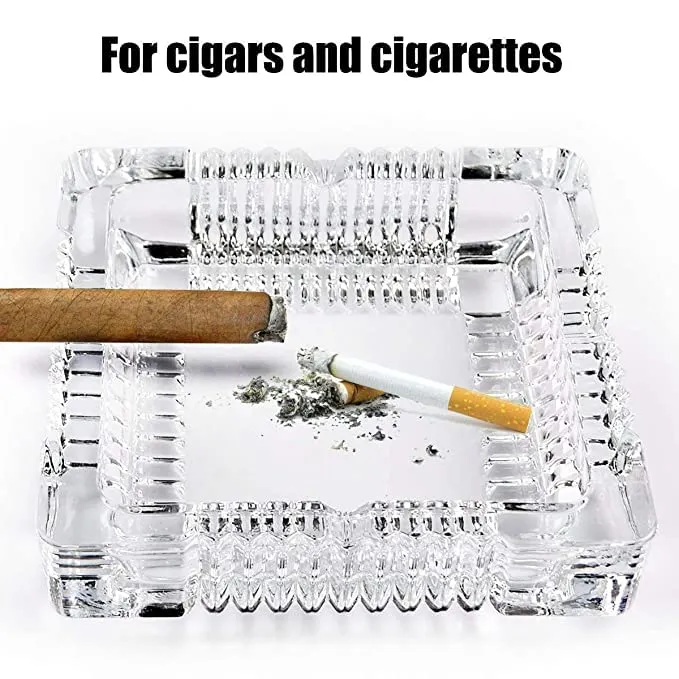 KIDINGTON Square Glass Ashtray For Cigar Cigarette Tabletop Ash Trays for Smoking at Home Indoor Outdoor Stylish Home Decor