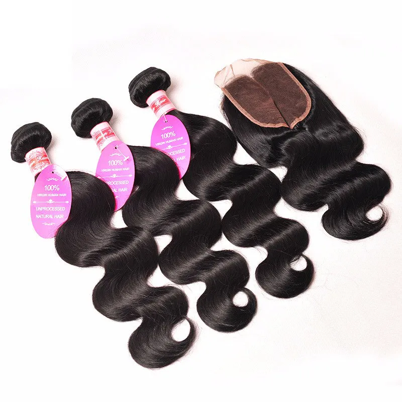 LACE CLOSURE - BODY WAVE   3 BUNDLES(#1B)