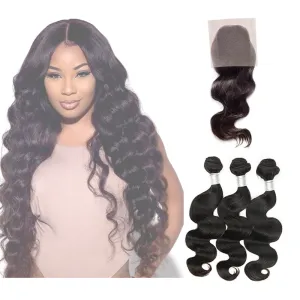 LACE CLOSURE - BODY WAVE   3 BUNDLES(#1B)