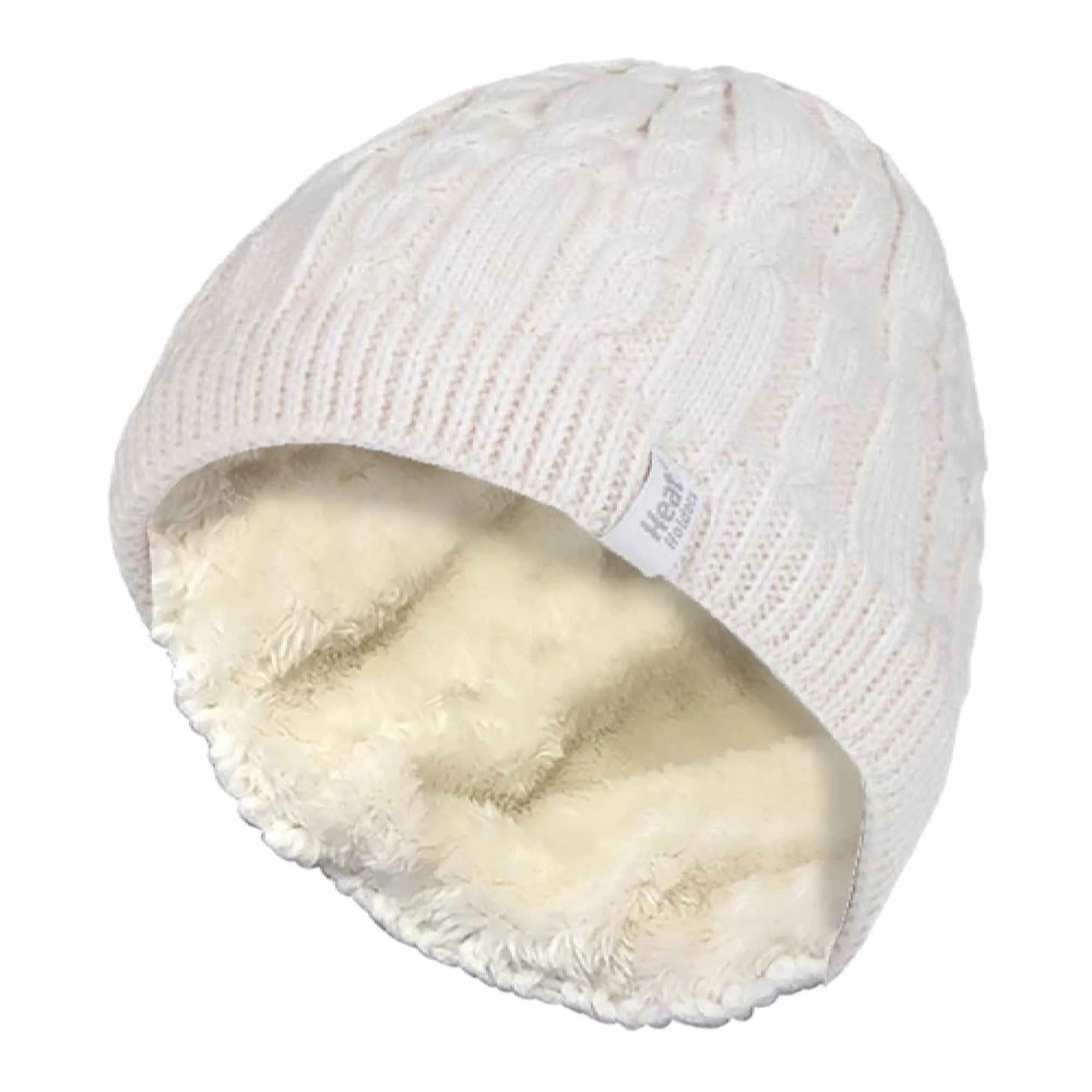 Ladies Cable Knit Fleece Lined Knitted Thermal Beanie Hat