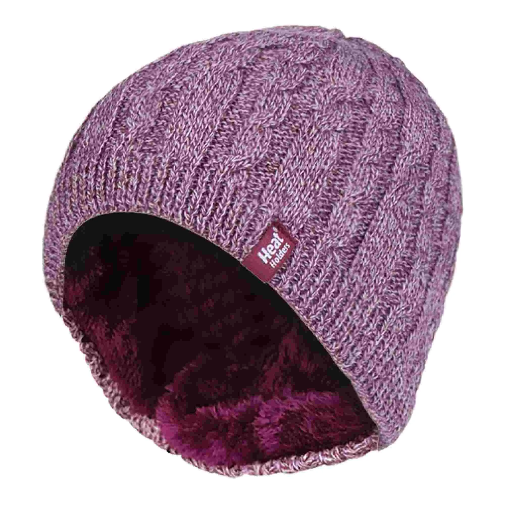 Ladies Cable Knit Fleece Lined Knitted Thermal Beanie Hat