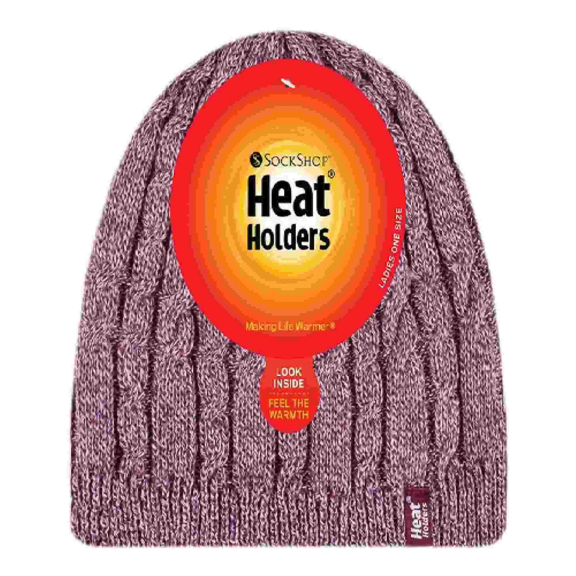 Ladies Cable Knit Fleece Lined Knitted Thermal Beanie Hat