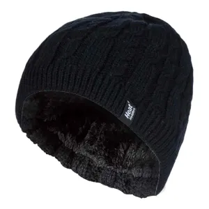 Ladies Cable Knit Fleece Lined Knitted Thermal Beanie Hat