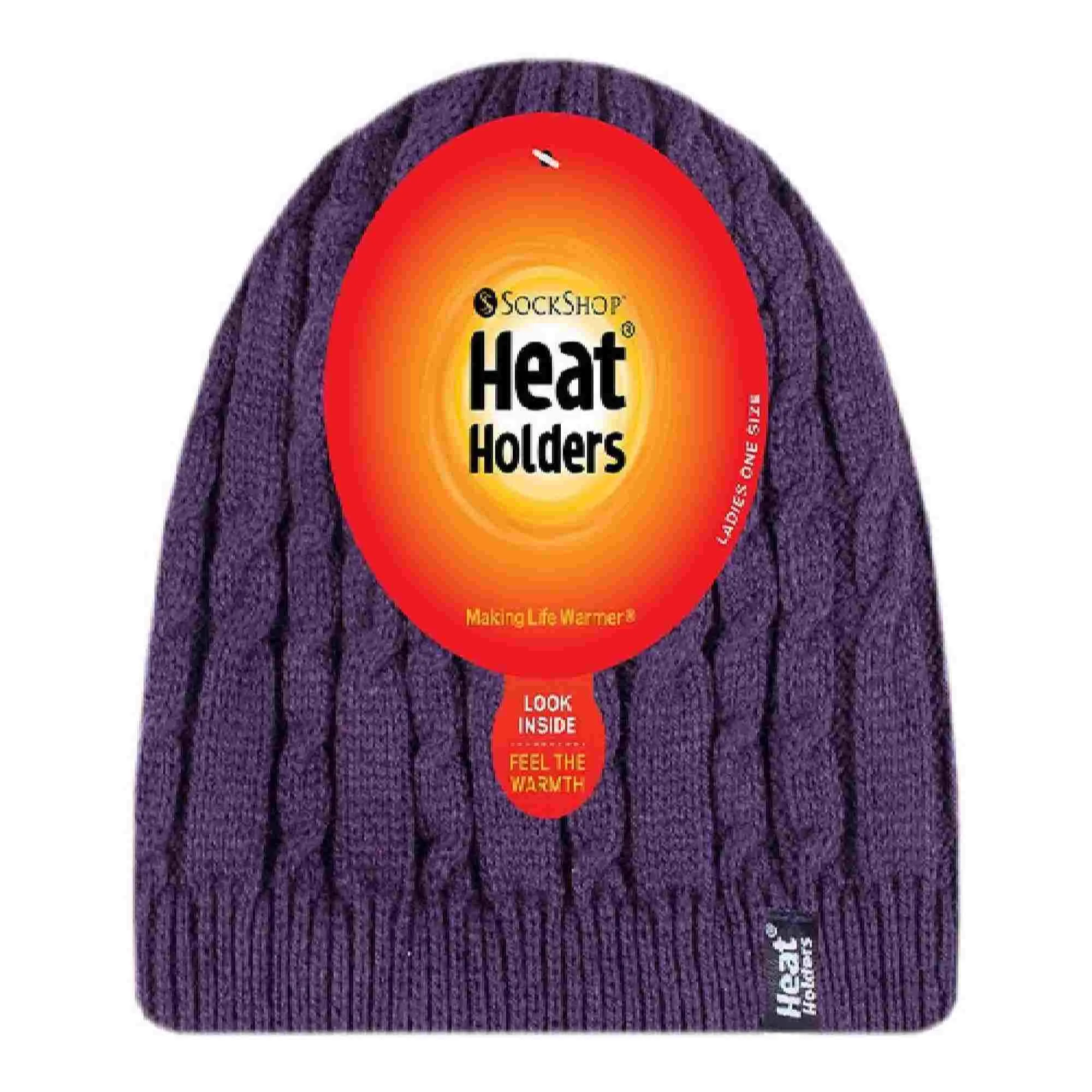 Ladies Cable Knit Fleece Lined Knitted Thermal Beanie Hat