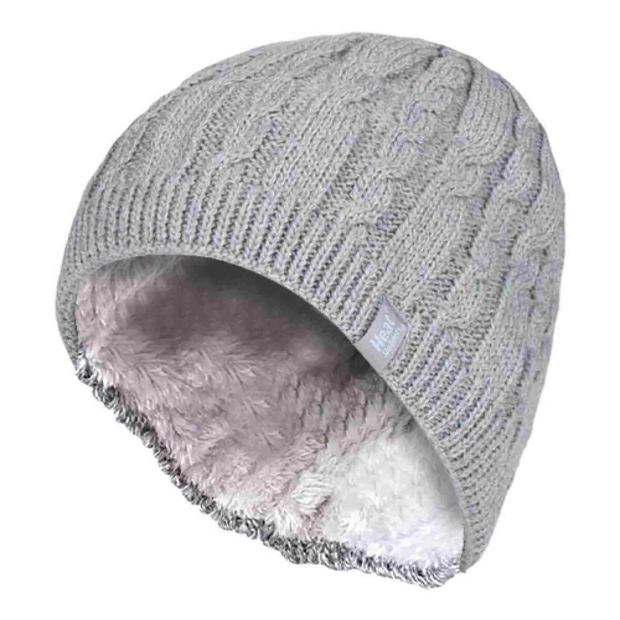 Ladies Cable Knit Fleece Lined Knitted Thermal Beanie Hat