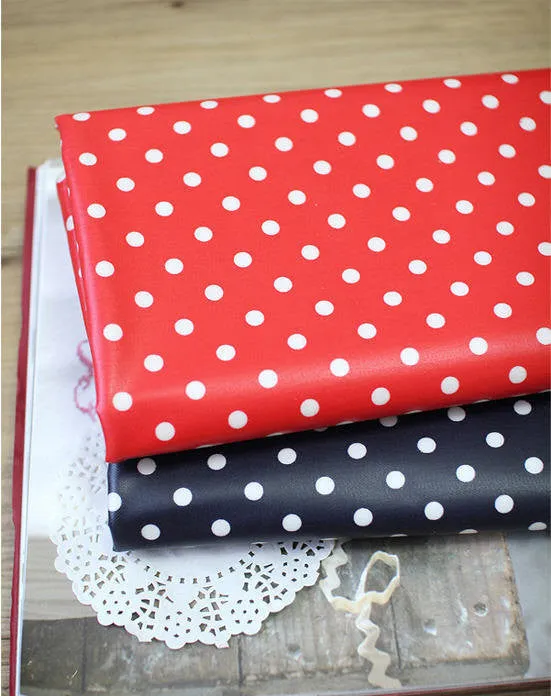 Laminated Oxford Fabric Polka Dots - Red or Navy - By the Yard /53836