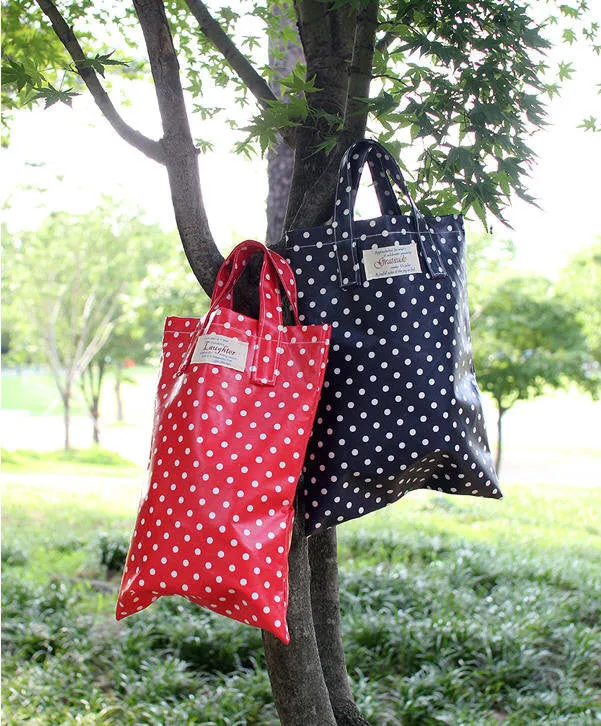 Laminated Oxford Fabric Polka Dots - Red or Navy - By the Yard /53836