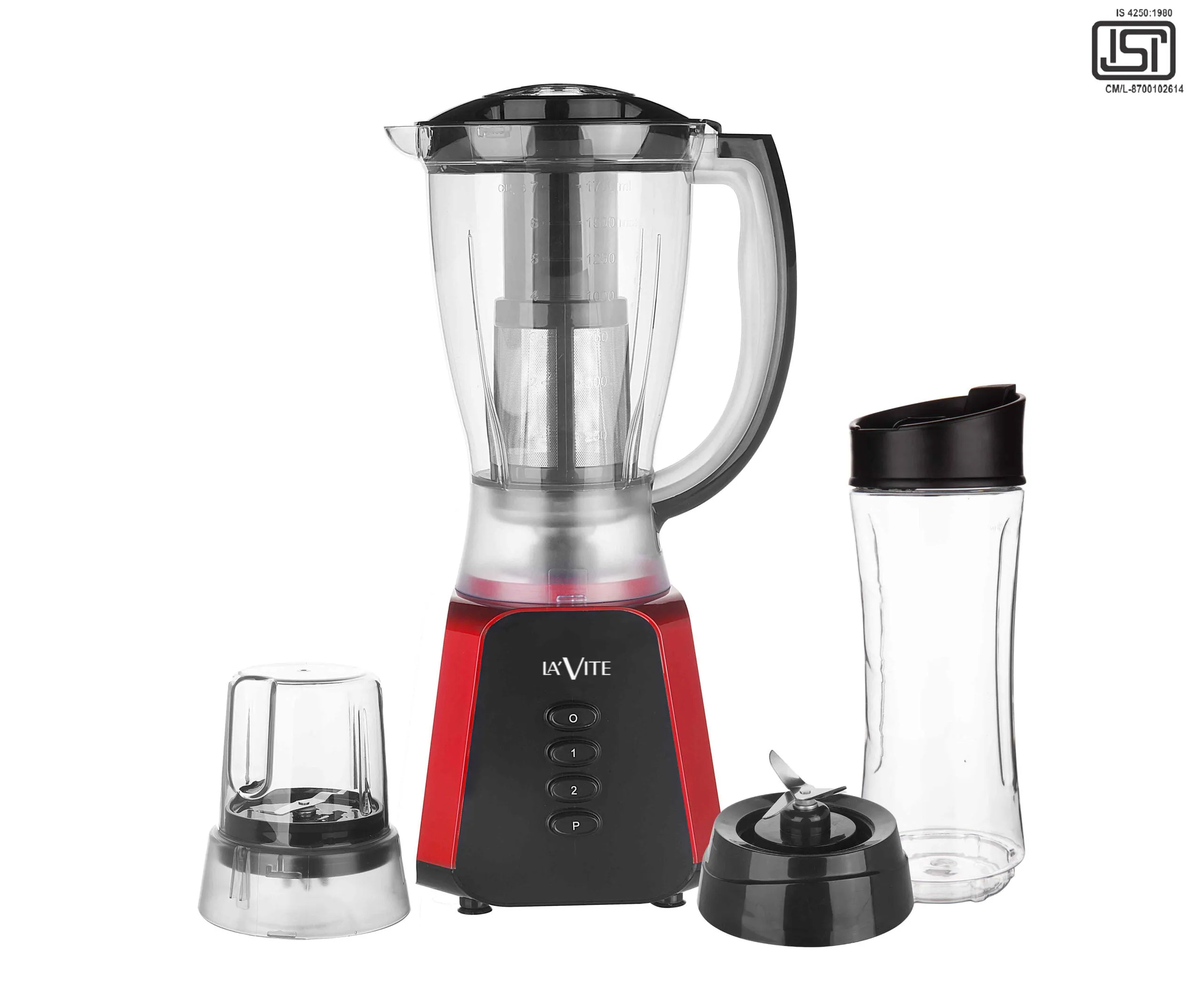 LA'Vite Rubis Mixer Grinder Blender 3 Jars with Fruit Filter (500 W)