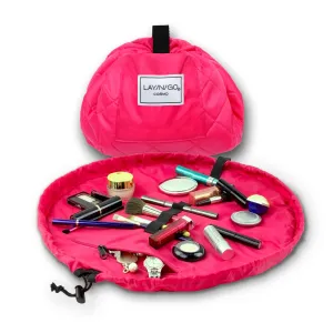 Lay-n-Go Cosmo Drawstring Cosmetic & Makeup Bag Organizer - Portable Drawstring Makeup Bag w/Zipper Pocket, Makeup Loops & More - Durable, Machine Washable Makeup Bag for Travel (20”, Pink)