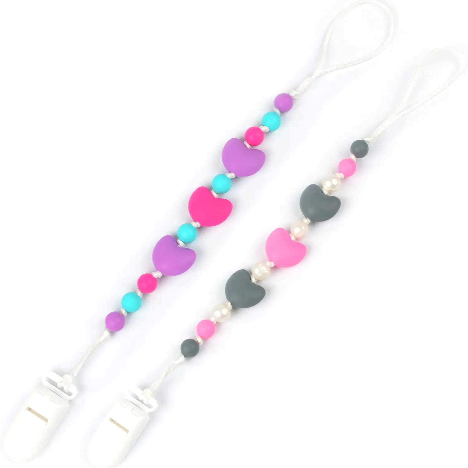 Light & Dark Pink Hearts Pacifier Clip 2pk