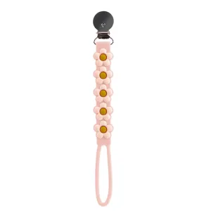 Loulou Lollipop Beadless Pacifier Clip - Daisy Pink