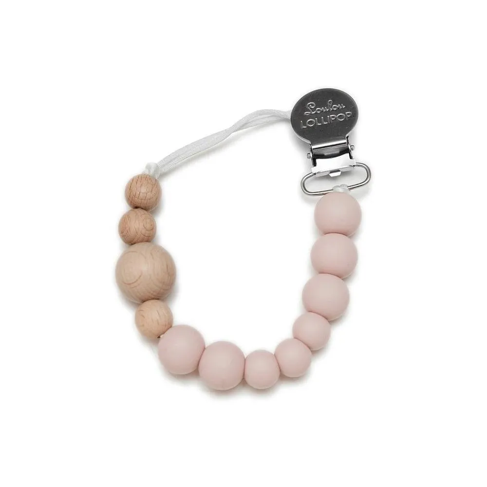 LouLou LOLLIPOP Colour Block Silicone & Wood Pacifier Clip (Dusty Rose)