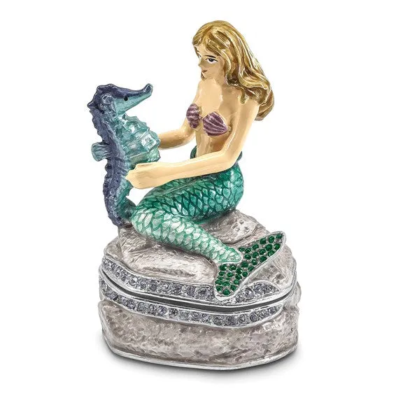 Luxury Giftware Bejeweled ADELLA Mermaid with Seahorse Trinket Box