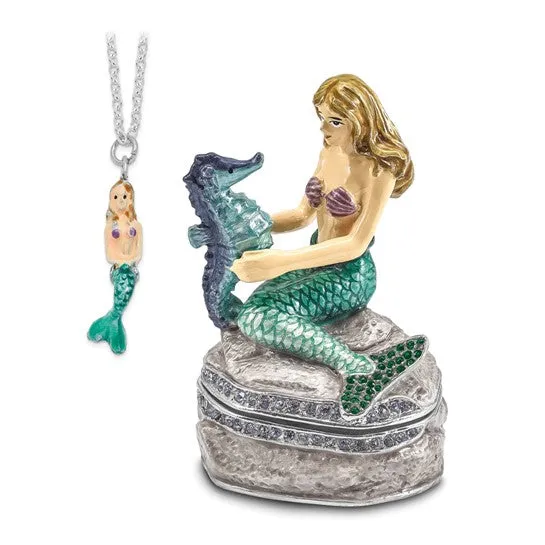 Luxury Giftware Bejeweled ADELLA Mermaid with Seahorse Trinket Box