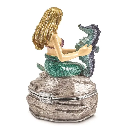 Luxury Giftware Bejeweled ADELLA Mermaid with Seahorse Trinket Box