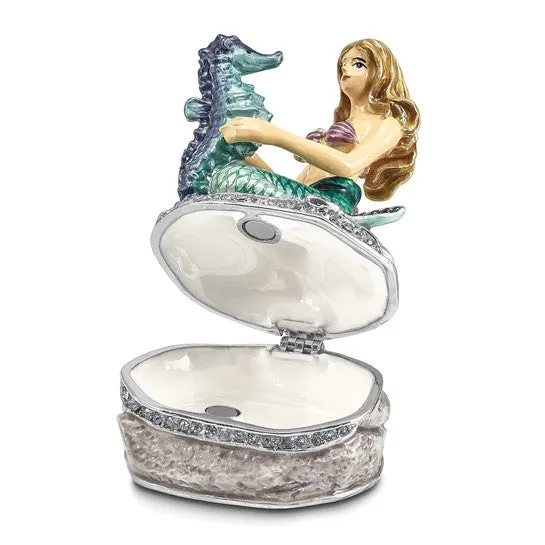 Luxury Giftware Bejeweled ADELLA Mermaid with Seahorse Trinket Box