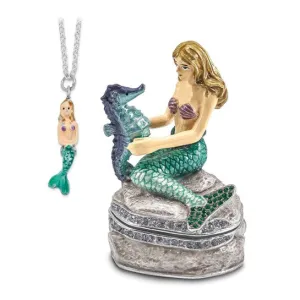 Luxury Giftware Bejeweled ADELLA Mermaid with Seahorse Trinket Box