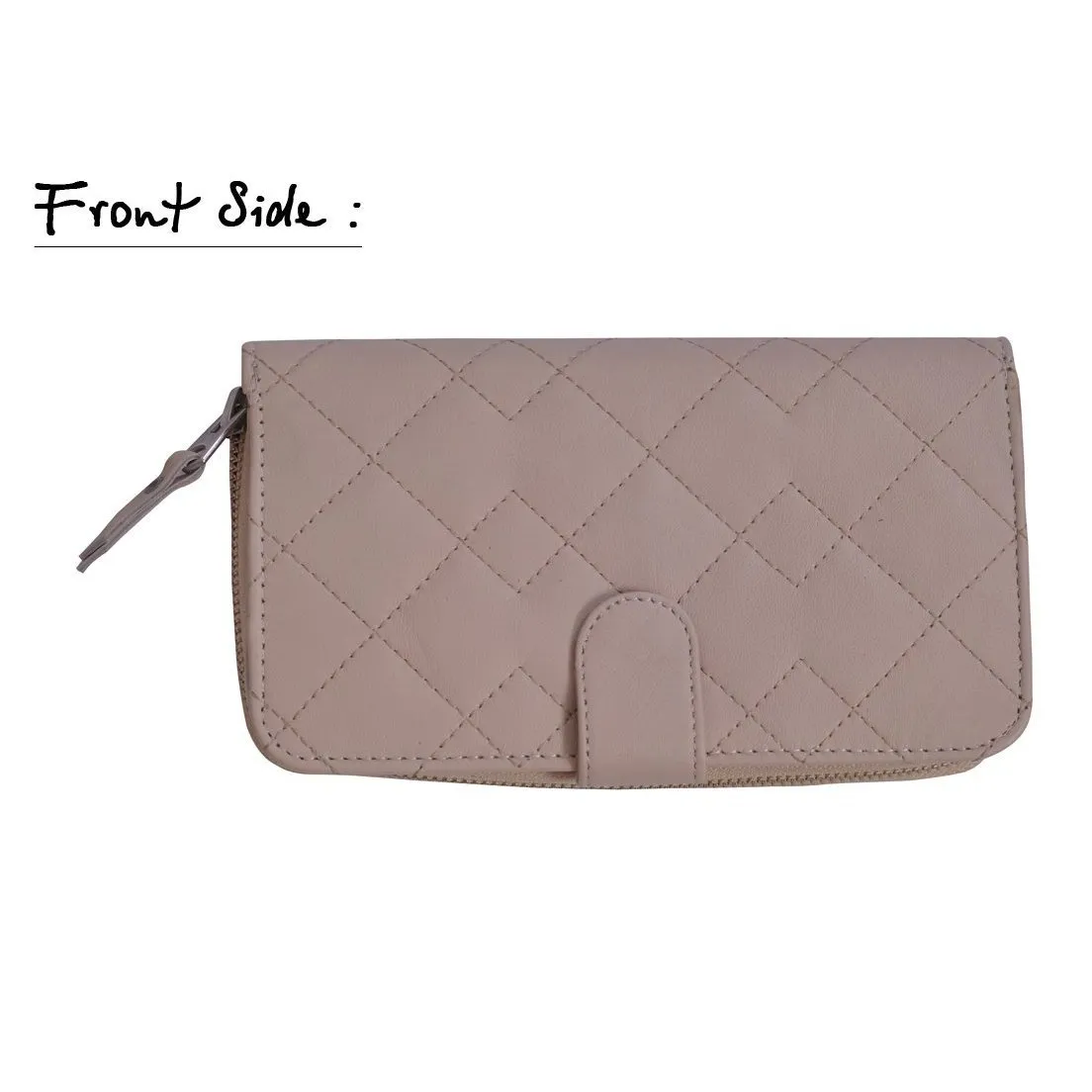 Men's Cream Zip Round Quilted Leather Purse