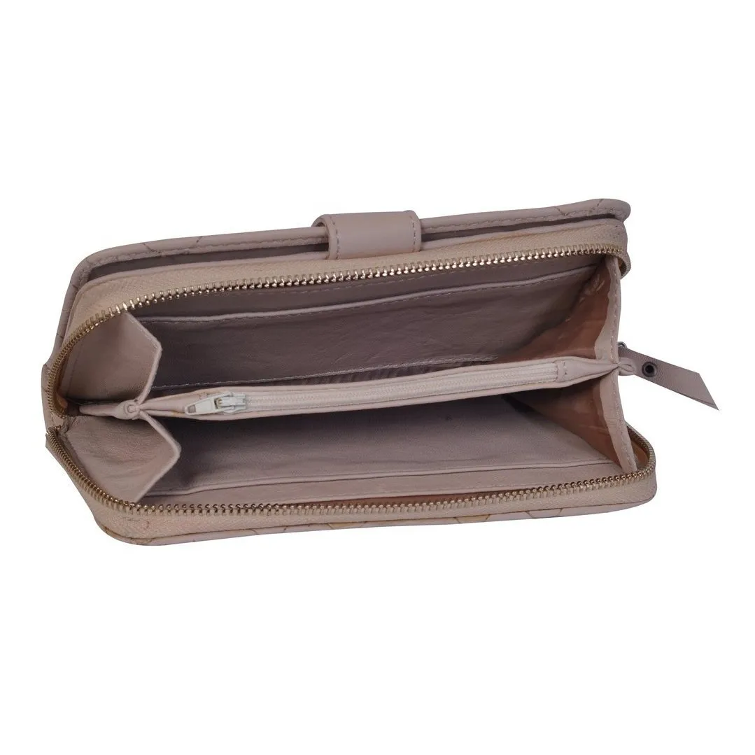 Men's Cream Zip Round Quilted Leather Purse
