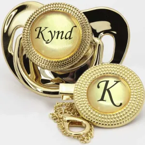 Metallic Gold and Silver Color Custom Pacifier with Personalized Baby Name Gift Set with Clip Without Crystals