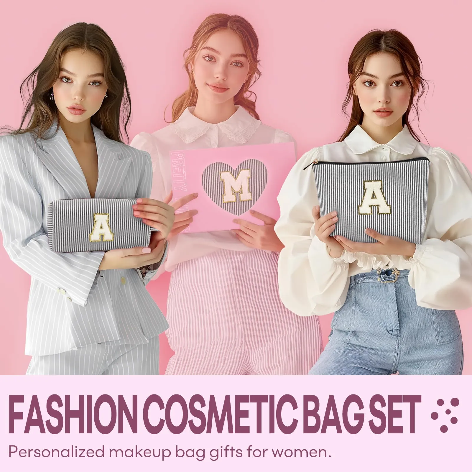 mibasies 2 PCS Initial Makeup Bags for Women: Cosmetic Bag for Travel Toiletry -Easter Basket Essentials - Gifts for 11 12 13 14 15 16 17 18 Years Old Girl Gift Teen Girl Gifts Trendy Stuff - Black K