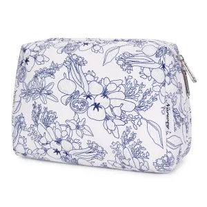Narwey Cute Floral Makeup Bag Travel Cosmetic Bag Organizer Toiletry Bag Make Up Bags with Organized Pocket for Women Girls (Large,Navy Blue Flower)