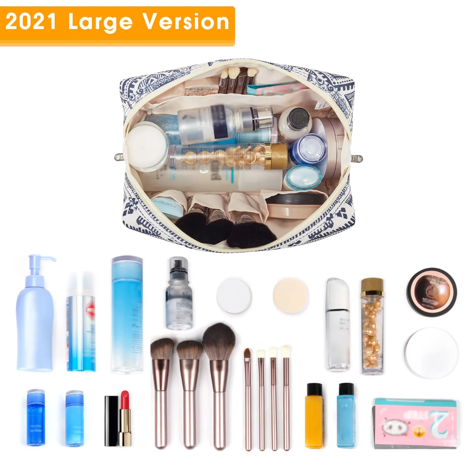 Narwey Cute Makeup Bag Travel Cosmetic Bag Organizer Toiletry Bag Make Up Bags with Compartments for Women Girls (Large, Elephant)