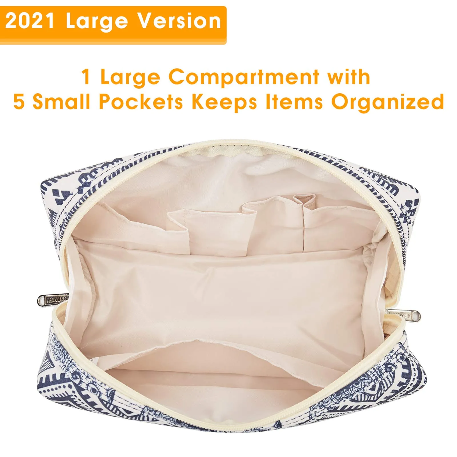 Narwey Cute Makeup Bag Travel Cosmetic Bag Organizer Toiletry Bag Make Up Bags with Compartments for Women Girls (Large, Elephant)