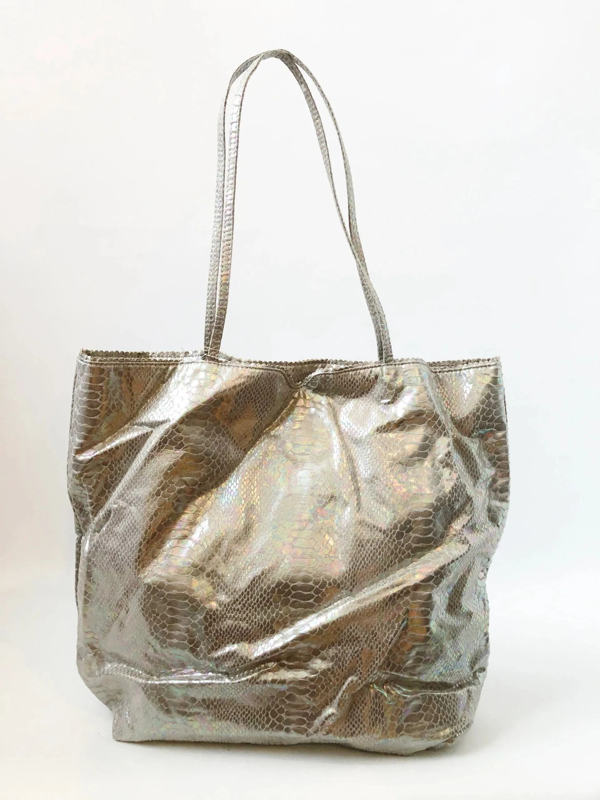 NEW Carlos Falchi Silver Tote W/Pouch