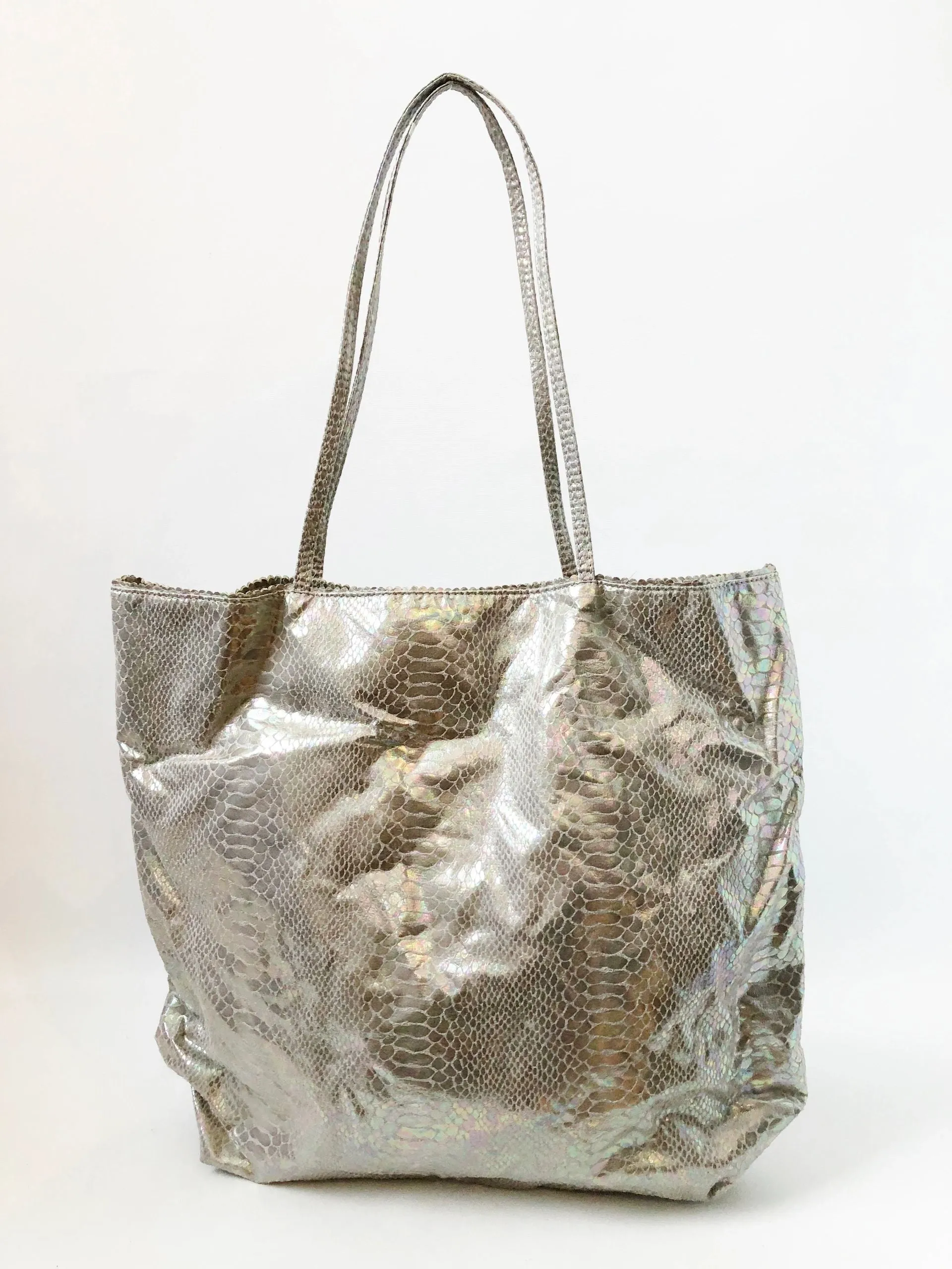 NEW Carlos Falchi Silver Tote W/Pouch
