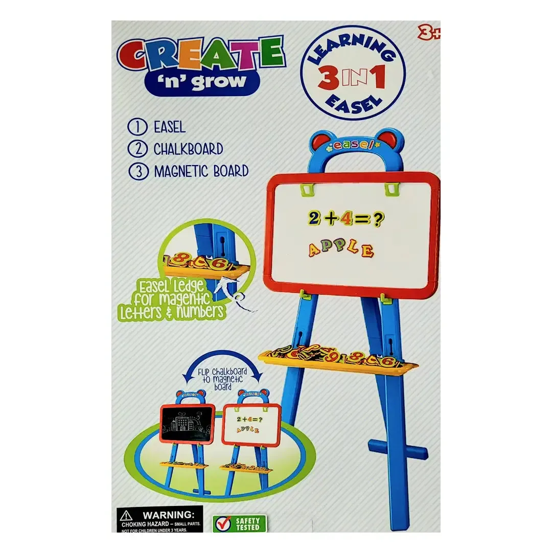 New Create-n-Grow- Learning 3 in 1 Easel! Use as blackboard or magnetic whiteboard