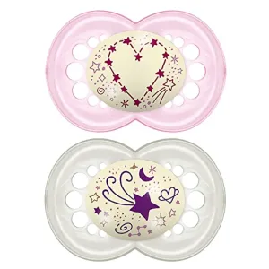 New MAM Night Pacifiers (2 Count), MAM Pacifiers 6  Months, Best Pacifier for Breastfed Babies, Glow in the Dark Pacifier, Baby Girl Pacifier