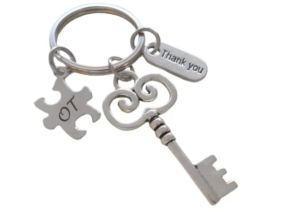Occupational Therapist Keychain with Key, OT Puzzle, and Thank You Charm, OT Appreciation