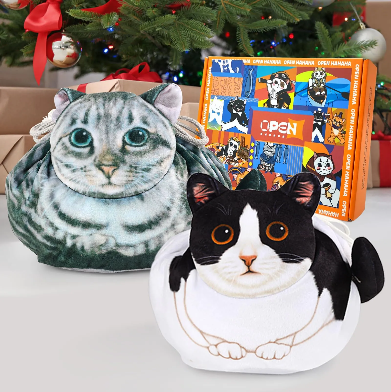Openhahaha Drawstring Makeup Bag, Cat Makeup Bag, Travel Makeup Organizer, Cosmetic Pouch Bag, Cat Gift for Women, Lay Flat Makeup Bag Gifts for Cat Lovers(2-pack)