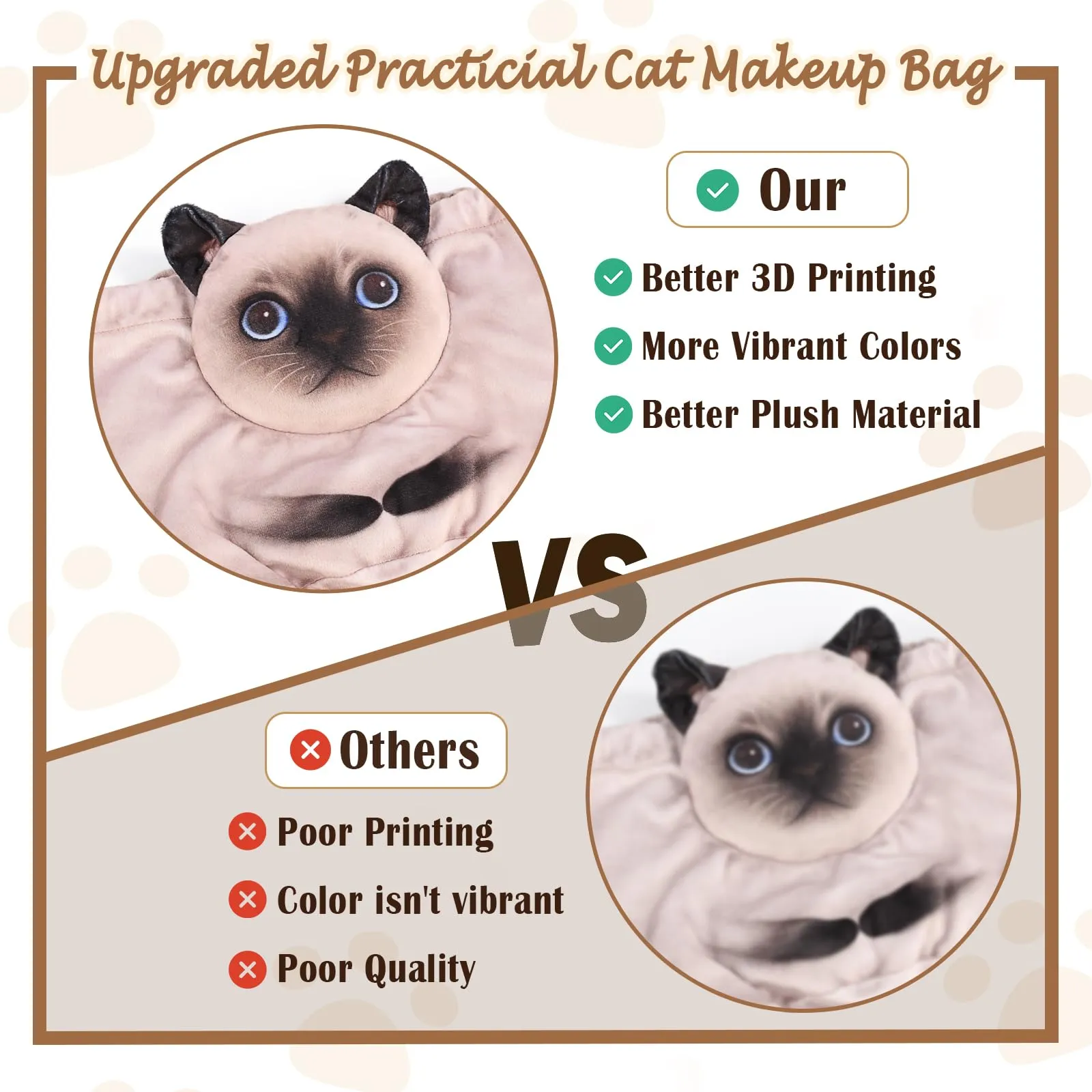 Openhahaha Drawstring Makeup Bag, Cat Makeup Bag, Travel Makeup Organizer, Cosmetic Pouch Bag, Cat Gift for Women, Lay Flat Makeup Bag Gifts for Cat Lovers