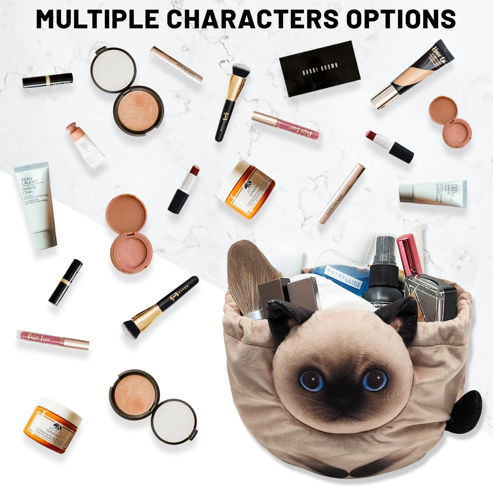 Openhahaha Drawstring Makeup Bag, Cat Makeup Bag, Travel Makeup Organizer, Cosmetic Pouch Bag, Cat Gift for Women, Lay Flat Makeup Bag Gifts for Cat Lovers