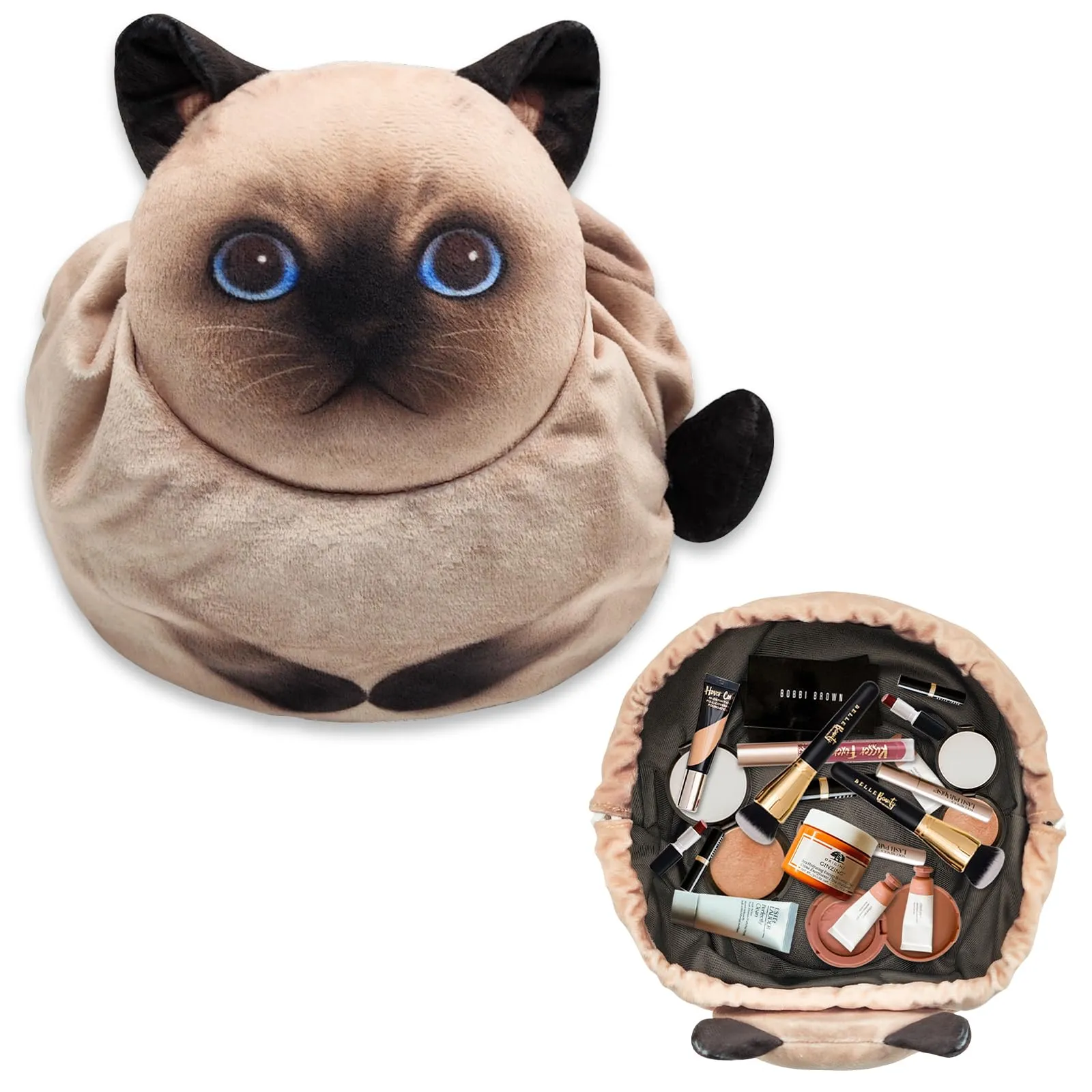 Openhahaha Drawstring Makeup Bag, Cat Makeup Bag, Travel Makeup Organizer, Cosmetic Pouch Bag, Cat Gift for Women, Lay Flat Makeup Bag Gifts for Cat Lovers