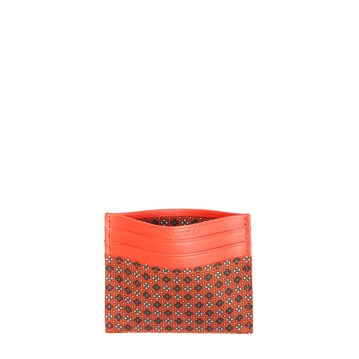 ORANGE LEATHER AND SILK CREDIT CARD HOLDER