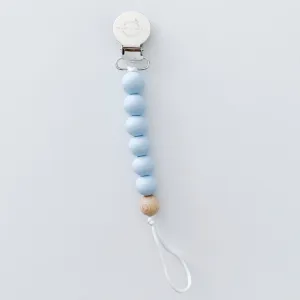 Pacifier   Teether Clip- Silicone with 1 Beechwood Bead - Blue