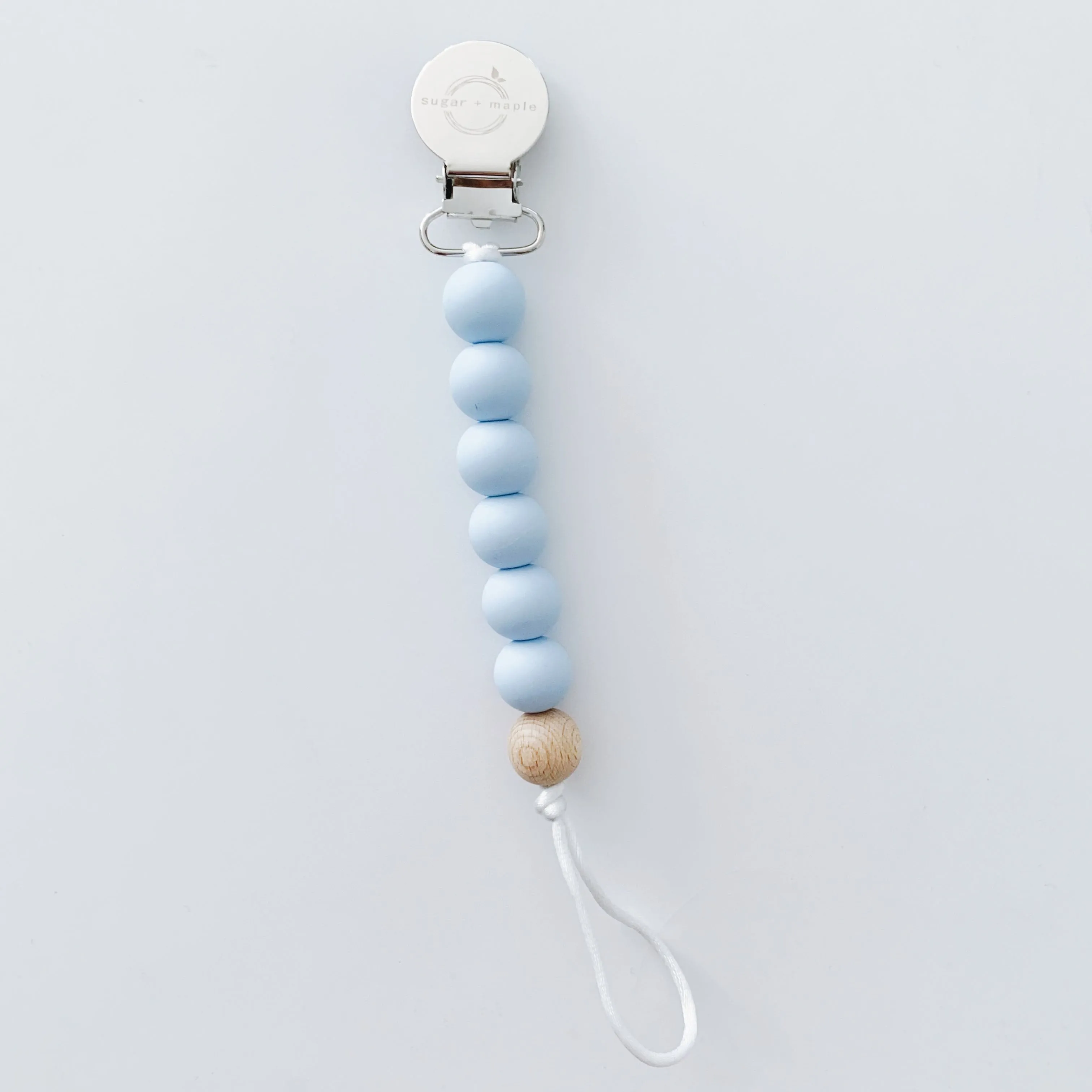 Pacifier   Teether Clip- Silicone with 1 Beechwood Bead - Blue