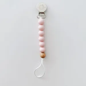Pacifier   Teether Clip- Silicone with 1 Beechwood Bead - Blush