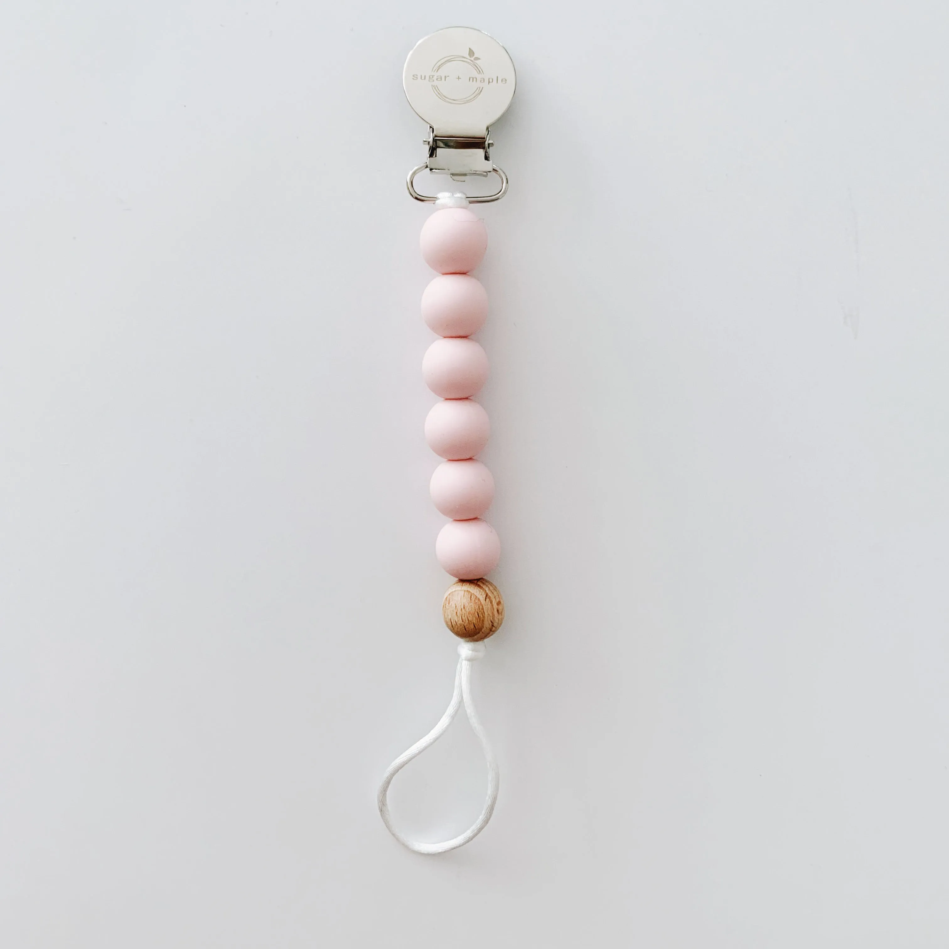 Pacifier   Teether Clip- Silicone with 1 Beechwood Bead - Blush