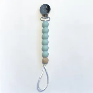 Pacifier   Teether Clip- Silicone with 1 Beechwood Bead - Seaglass