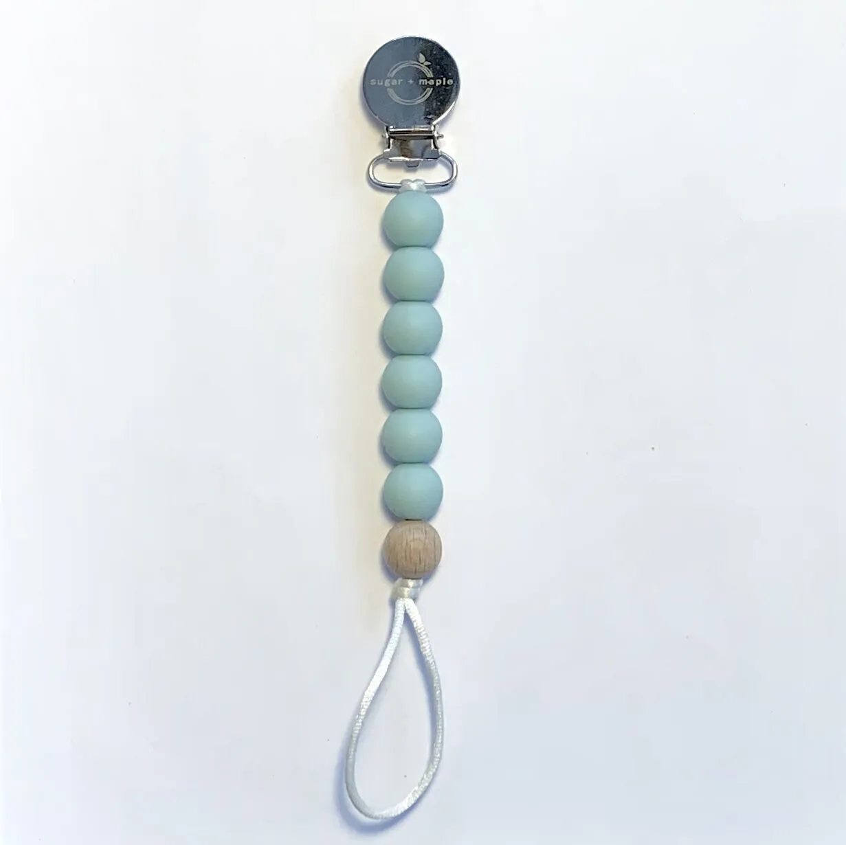 Pacifier   Teether Clip- Silicone with 1 Beechwood Bead - Seaglass