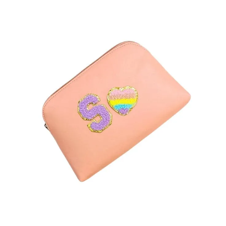 Peach Multipurpose Pouch with single Pocket | PU Leather Pouch with Motifs