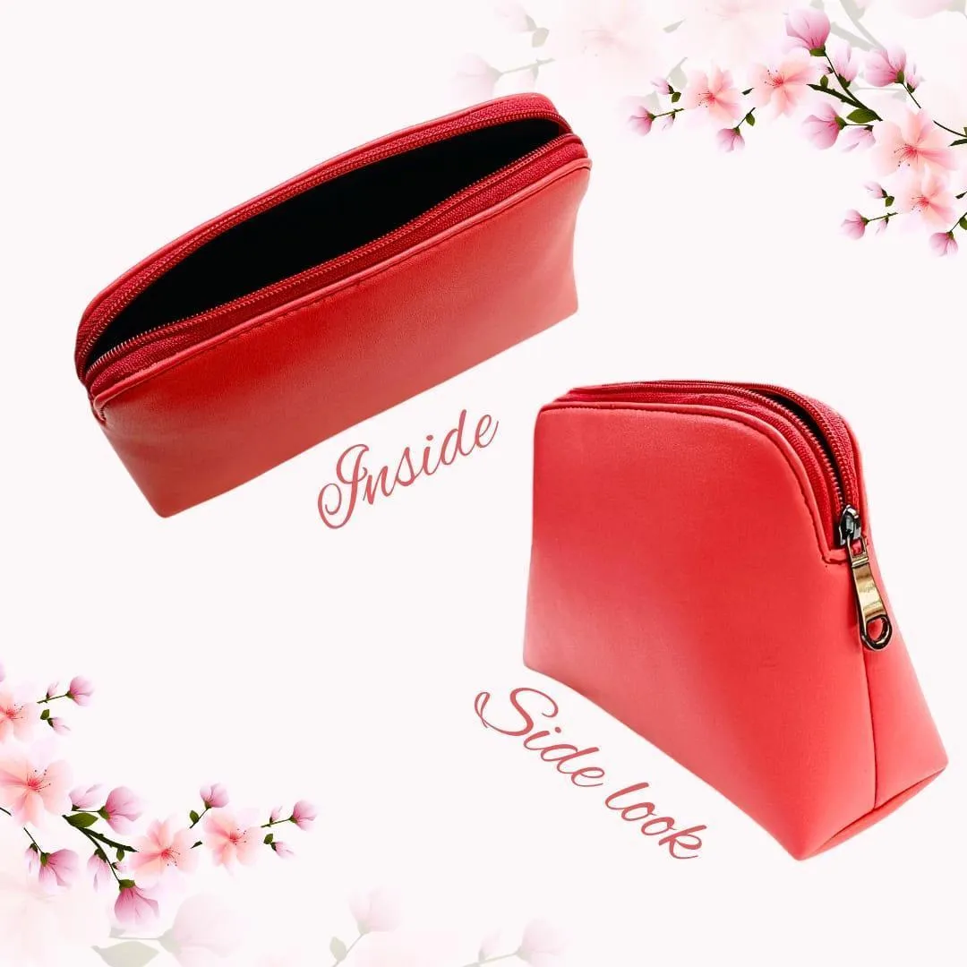 Peach Multipurpose Pouch with single Pocket | PU Leather Pouch with Motifs