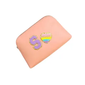 Peach Multipurpose Pouch with single Pocket | PU Leather Pouch with Motifs
