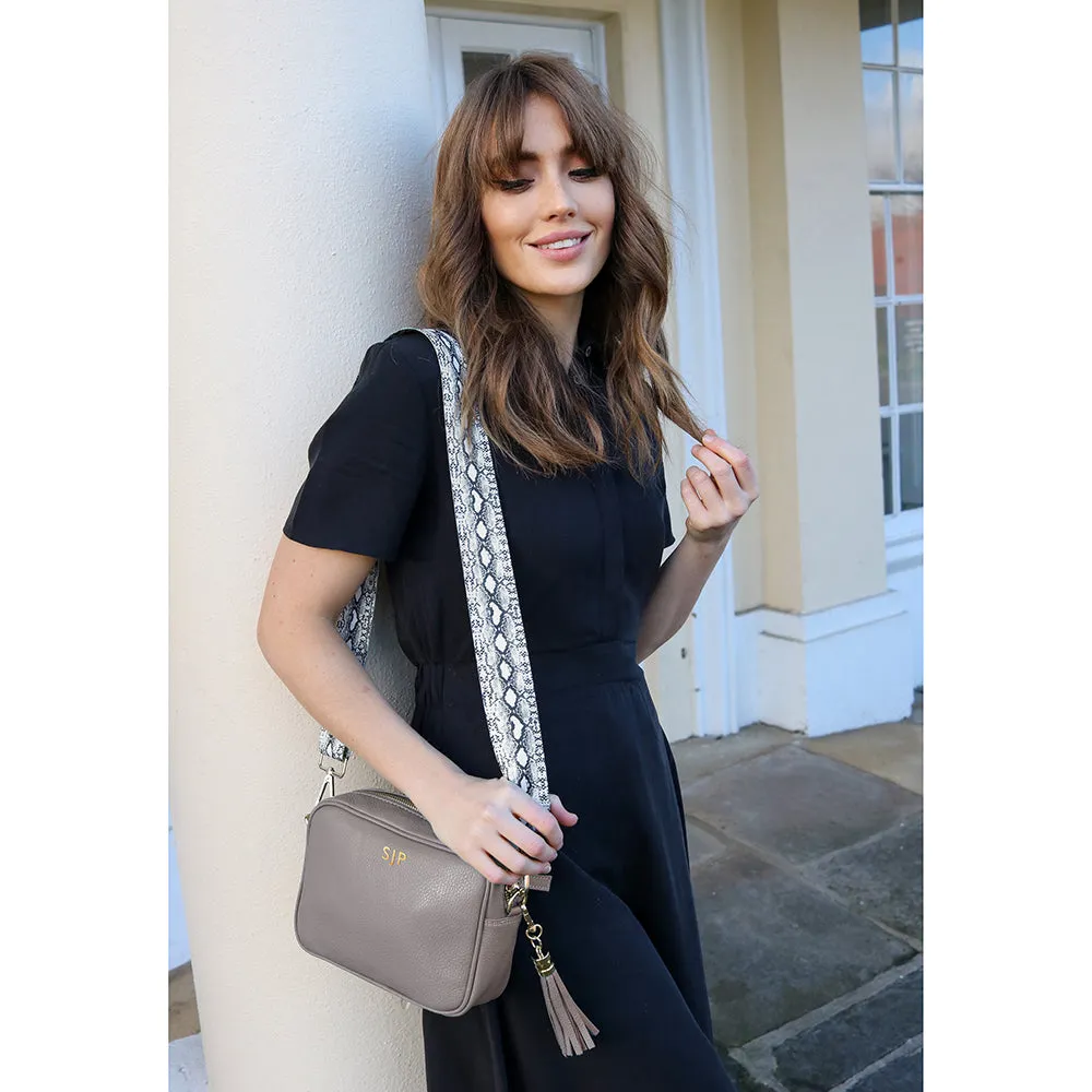 Personalised Elie Beaumont Cross Body Grey Leather Bag with Choice of Strap