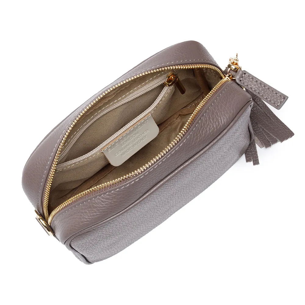 Personalised Elie Beaumont Cross Body Grey Leather Bag with Choice of Strap