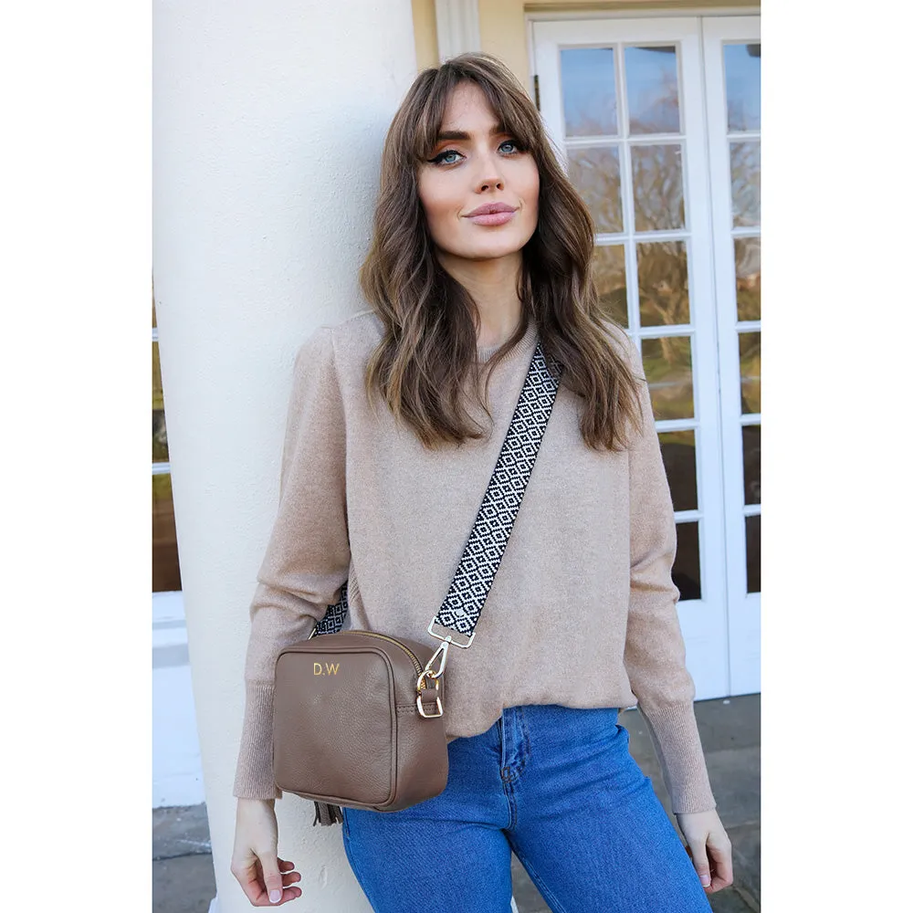 Personalised Elie Beaumont Cross Body Grey Leather Bag with Choice of Strap